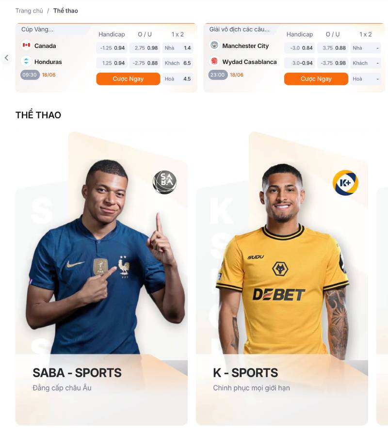Cá cược thể thao đa dạng, kèo phong phú
